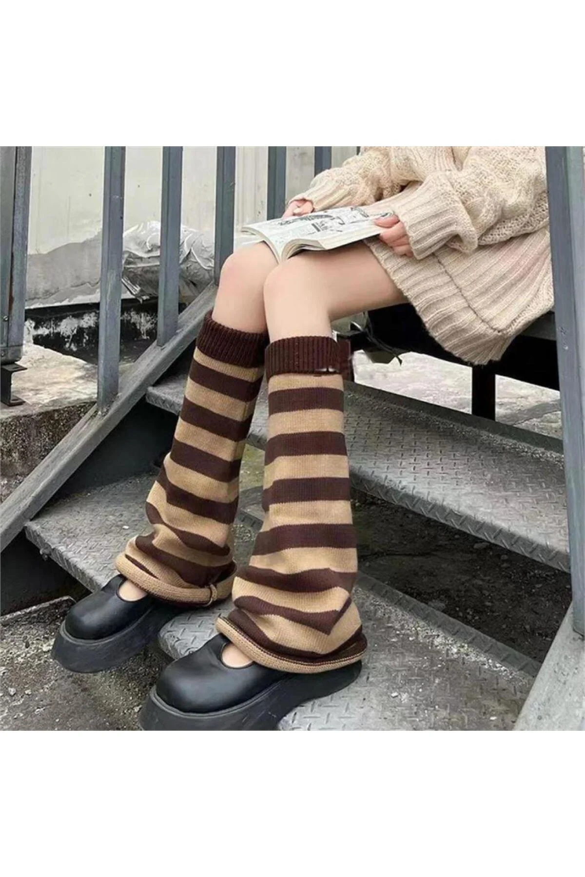 Kahverengi Bej Çizgili Tozluk