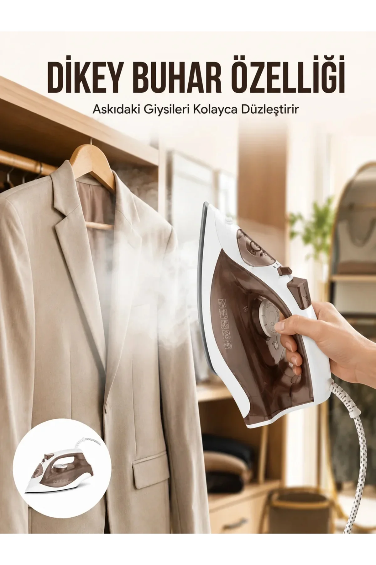 Kahverengi Buharlı Ütü 2200W Sürekli Buhar 120 g Şok Buhar