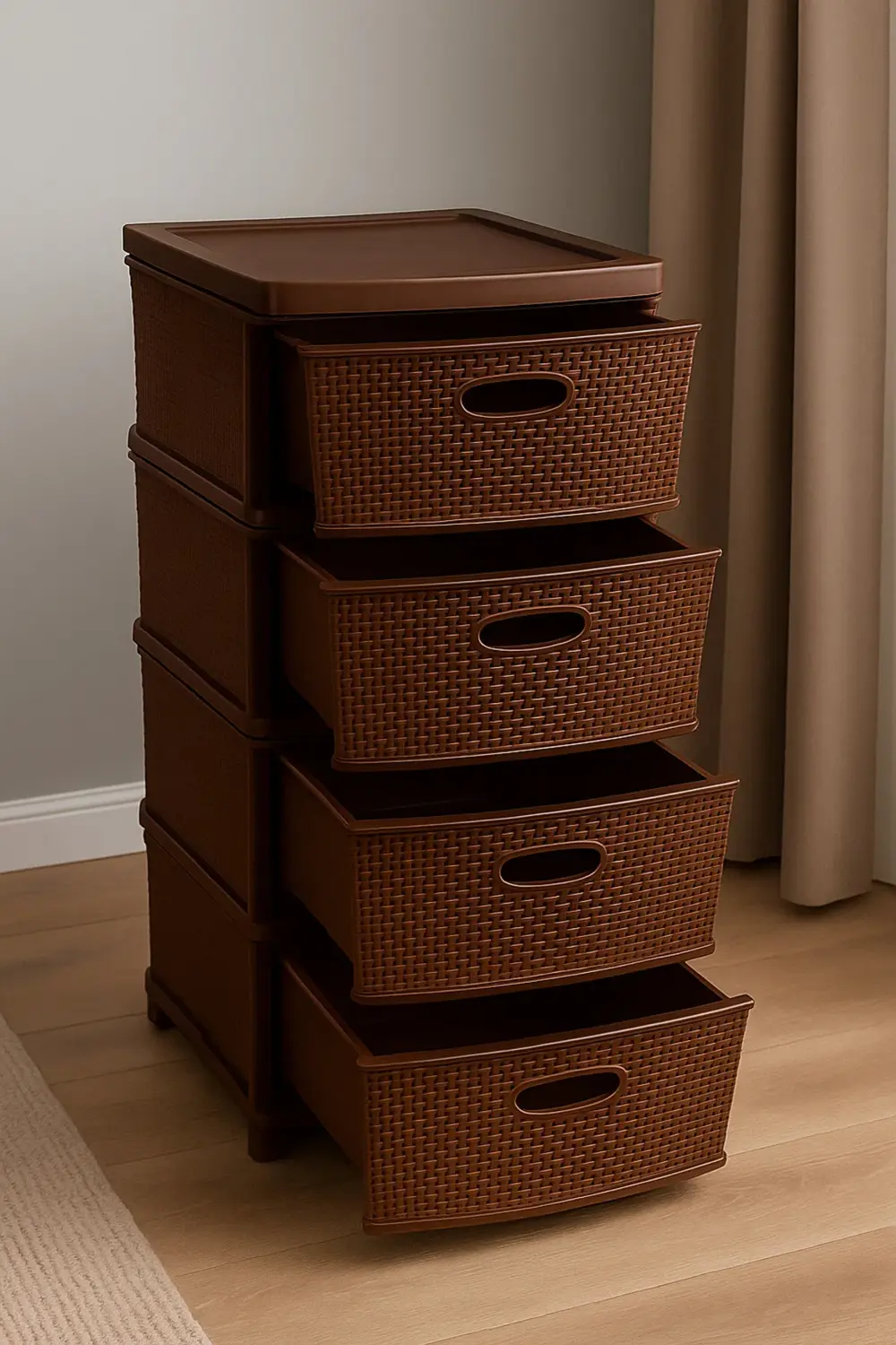 Kahverengi Büyük Boy Plastik Komidin Çekmeceli 4 Katlı Sebzelik K