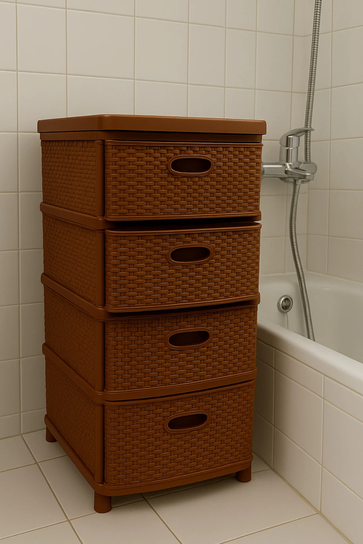 Kahverengi Büyük Boy Plastik Komidin Çekmeceli 4 Katlı Sebzelik K