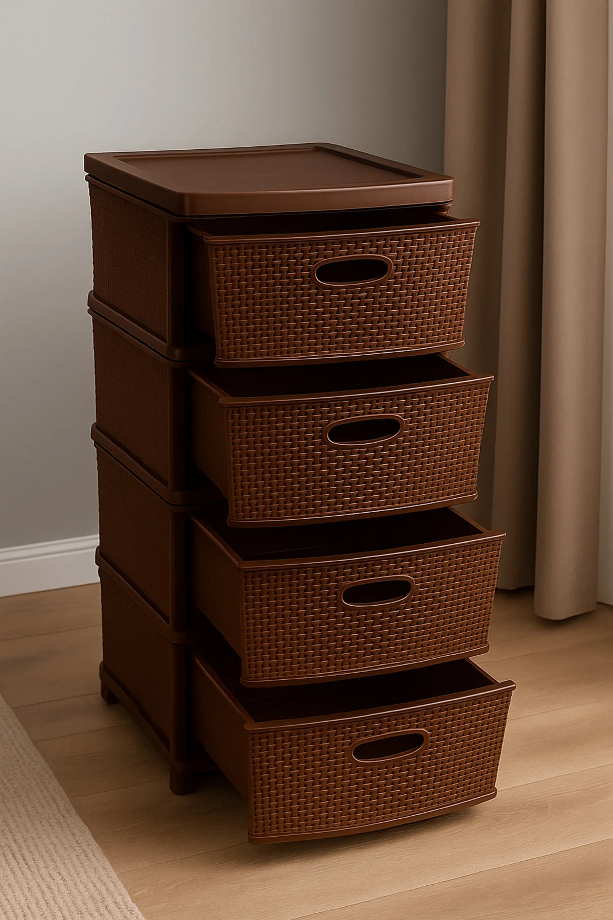 Kahverengi Büyük Boy Plastik Komidin Çekmeceli 4 Katlı Sebzelik K