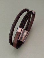 Tükkan Accessories Kahverengi Hakiki Deri Bileklik Miknatisli Geçirmeli Erkek Bilekl