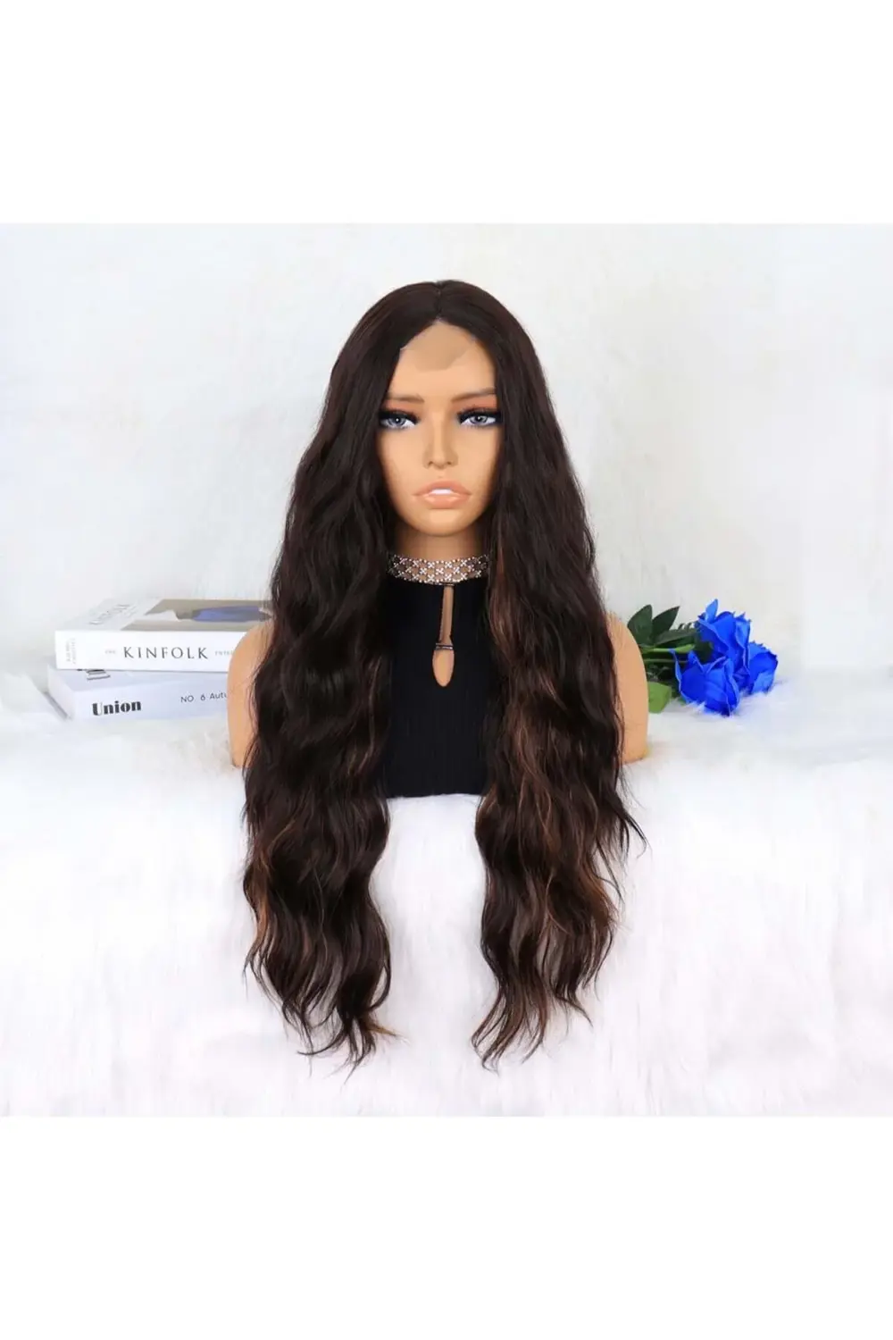 Kahverengi Karamel Işıltılı Su Dalgalı Fiber Sentetik Tül Peruk