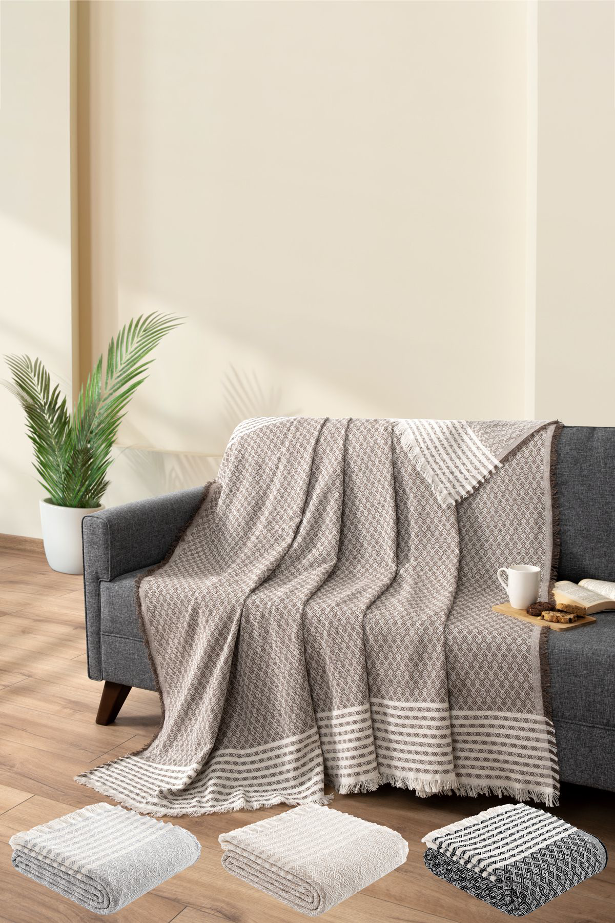 Teksnil Home | Kahverengi Koltuk Kanepe Örtüsü Koruyucu | Koltuk Şali | 170X20