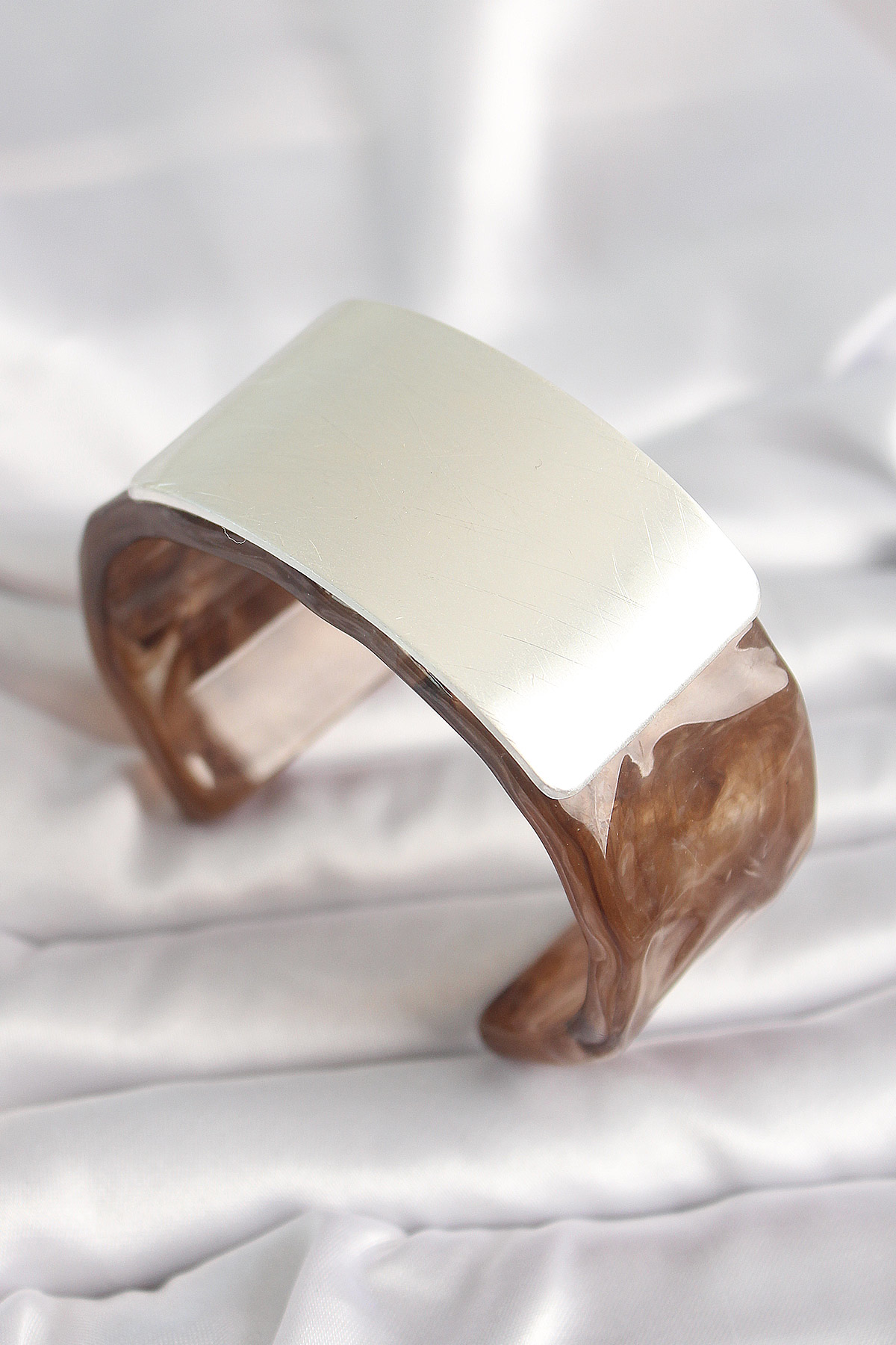 Kahverengi Mermer Desen Akrilik Plastik Gümüş Dikdörtgen Plaka Vi