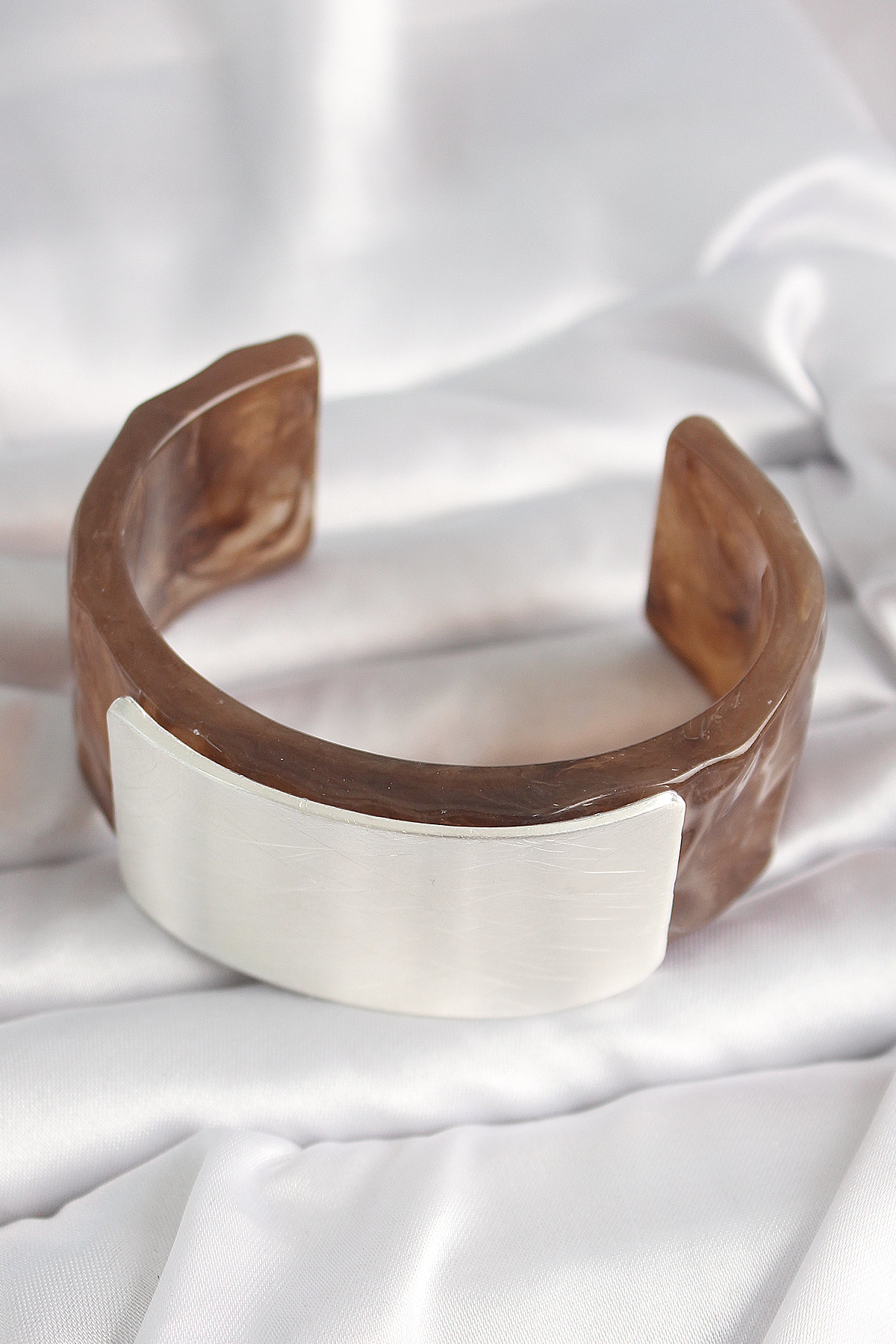 Kahverengi Mermer Desen Akrilik Plastik Gümüş Dikdörtgen Plaka Vi