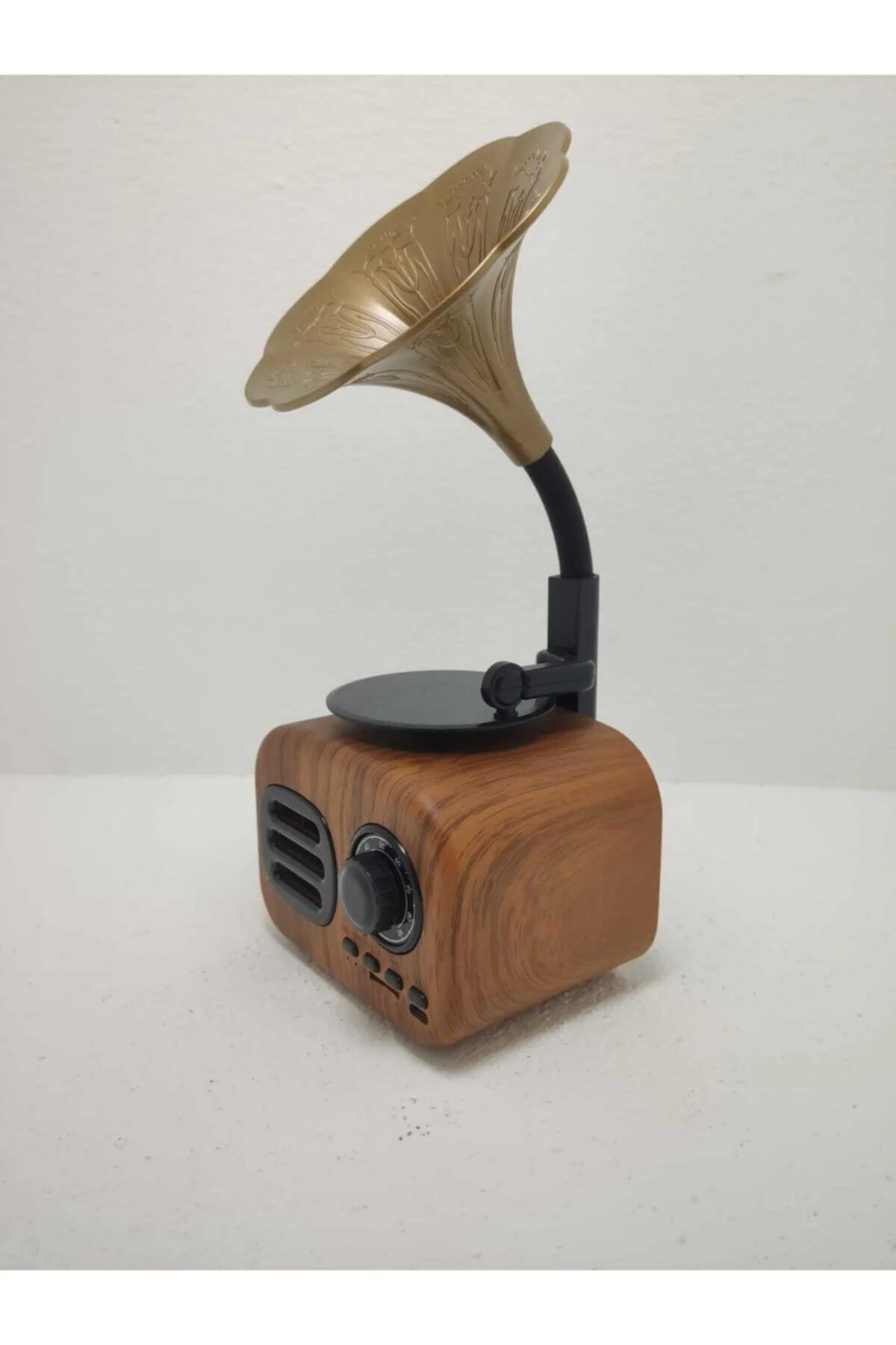 Kahverengi Nostaljik Tasarımlı Mini Bluetooth Radyo ve Hoparlör, Klasik Gramafon Görünümlü