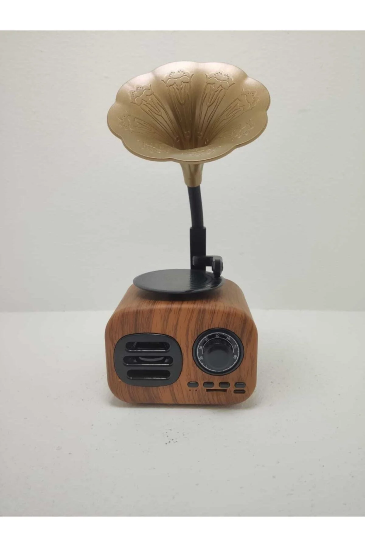 Kahverengi Nostaljik Tasarımlı Mini Bluetooth Radyo ve Hoparlör, Klasik Gramafon Görünümlü