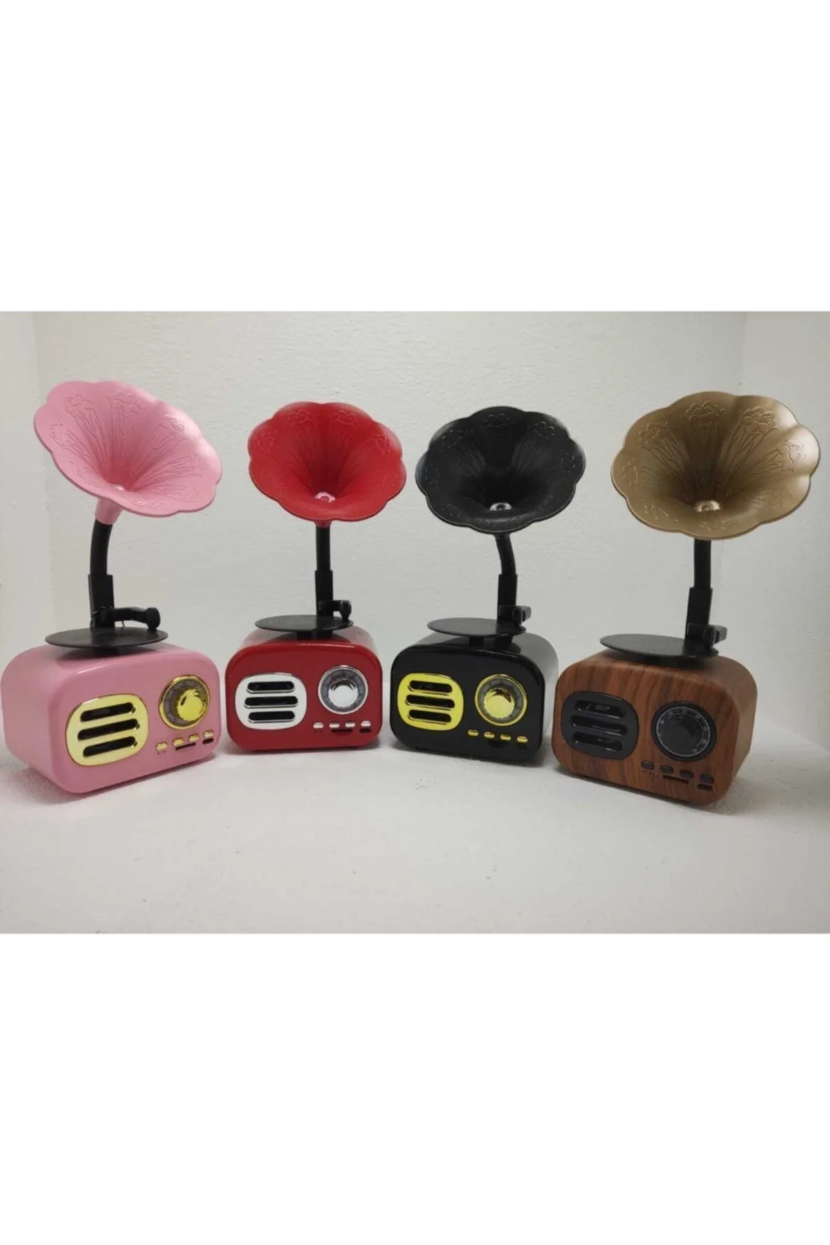 Kahverengi Nostaljik Tasarımlı Mini Bluetooth Radyo ve Hoparlör, Klasik Gramafon Görünümlü