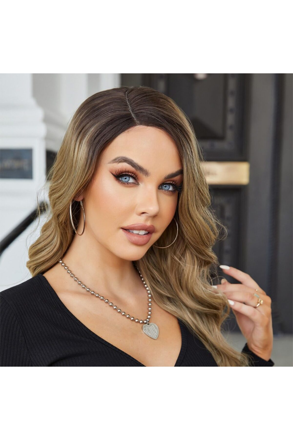 Ali The Stereo Kahverengi Ombre/ Kumral Balköpüğü Röfleli Uzun Tül Peruk