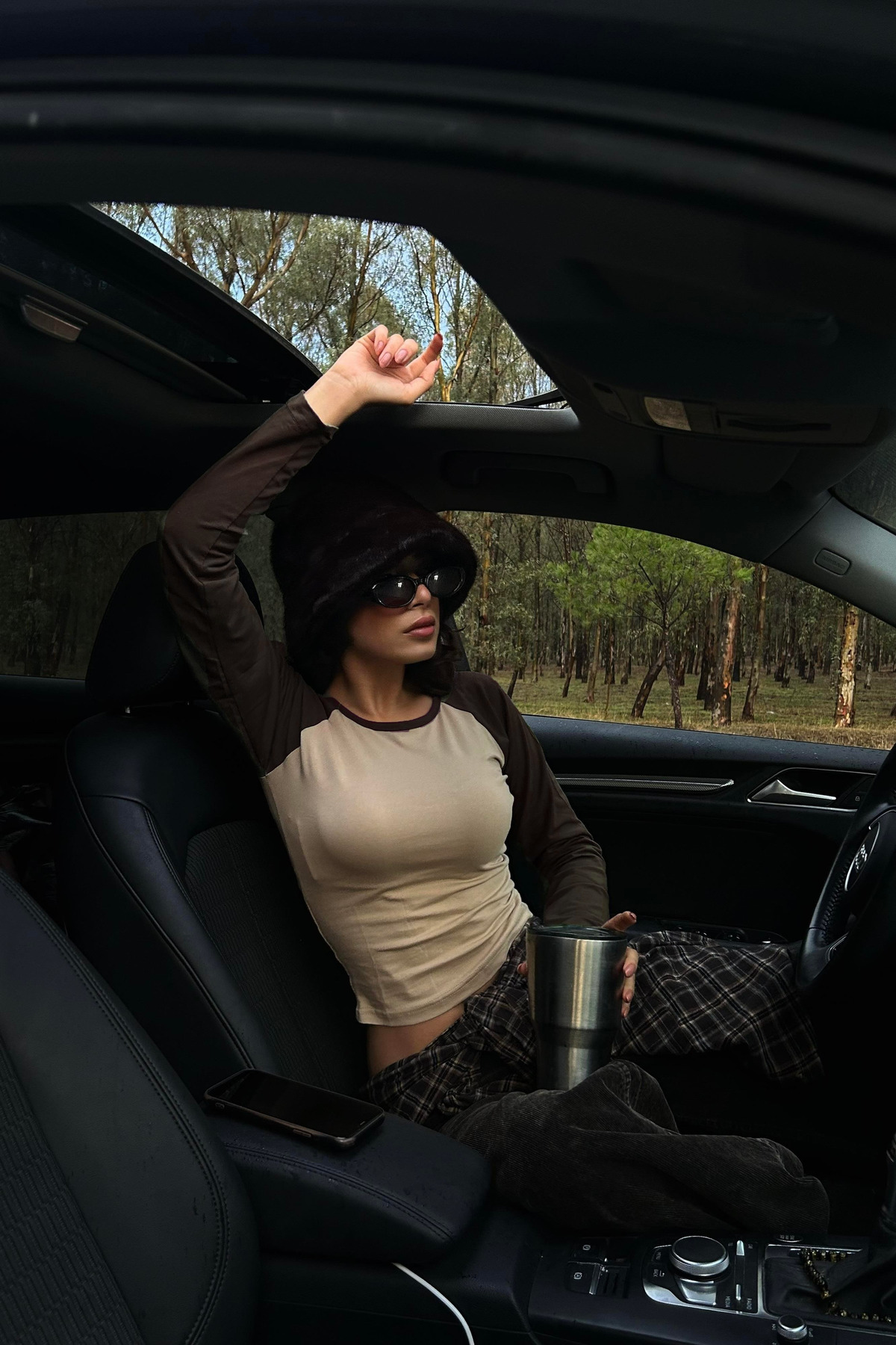 Kahverengi Raglan Kollu Bej Basic Y2K Uzun Kollu Crop