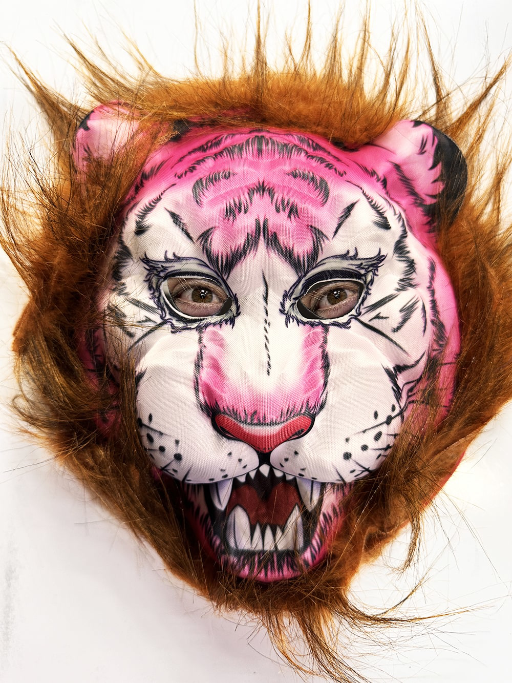 Kahverengi Saçlı Pembe Yüz Kurt Maske Kaplan Maske Mega Peluş 26 