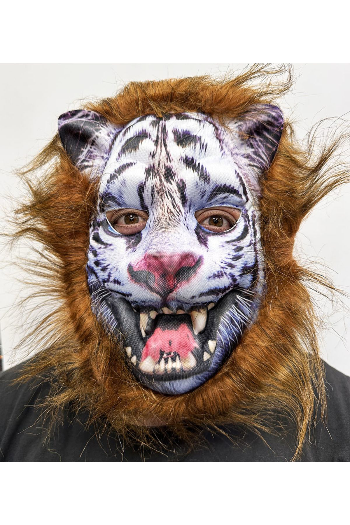 Ok Aksesuar Kahverengi Saçlı Dişli Kurt Maskesi Köpek Maskesi Mega Peluş 12 N