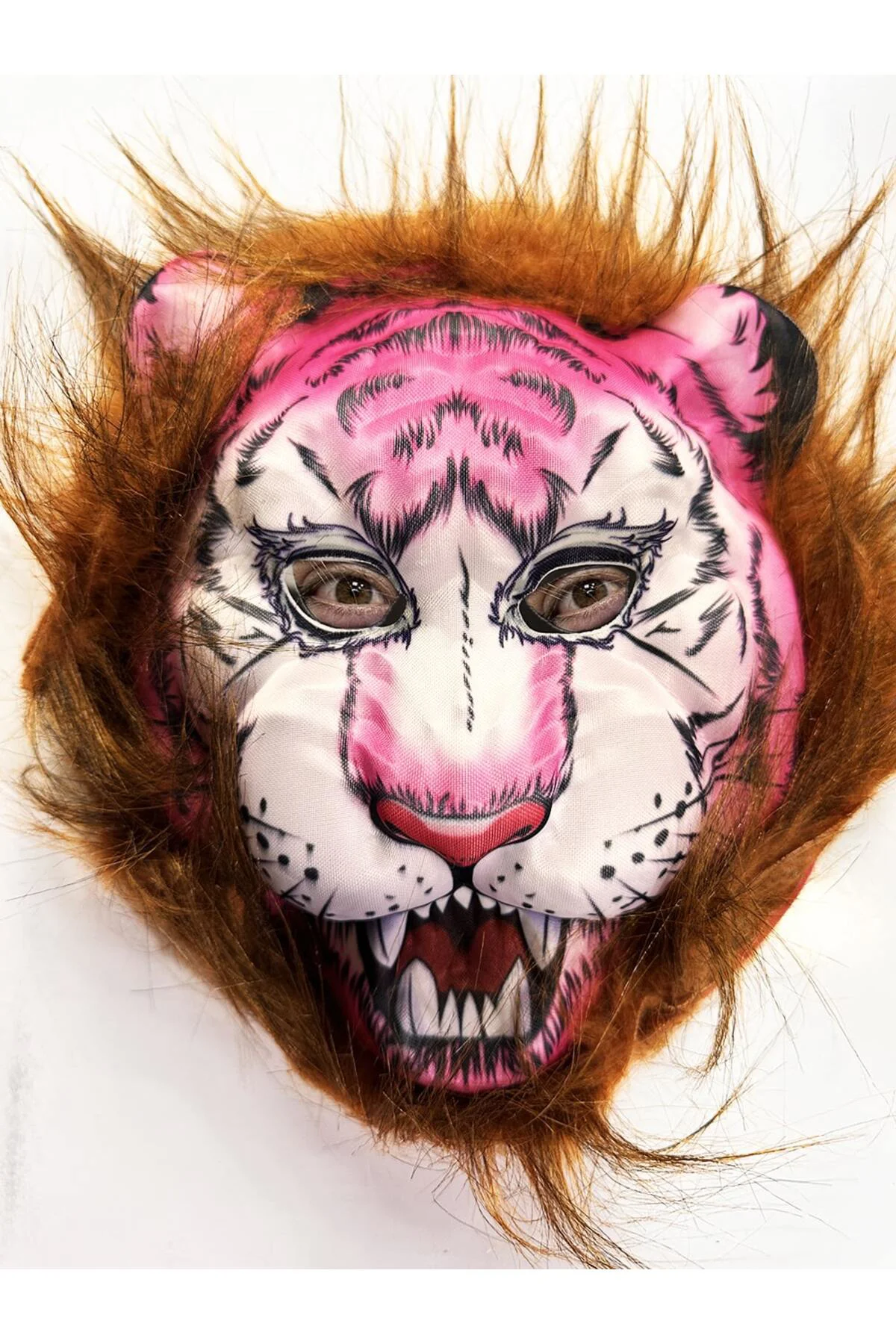 Kahverengi Saçlı Pembe Yüz Kurt Maske Kaplan Maske Mega Peluş 26 No (5060)