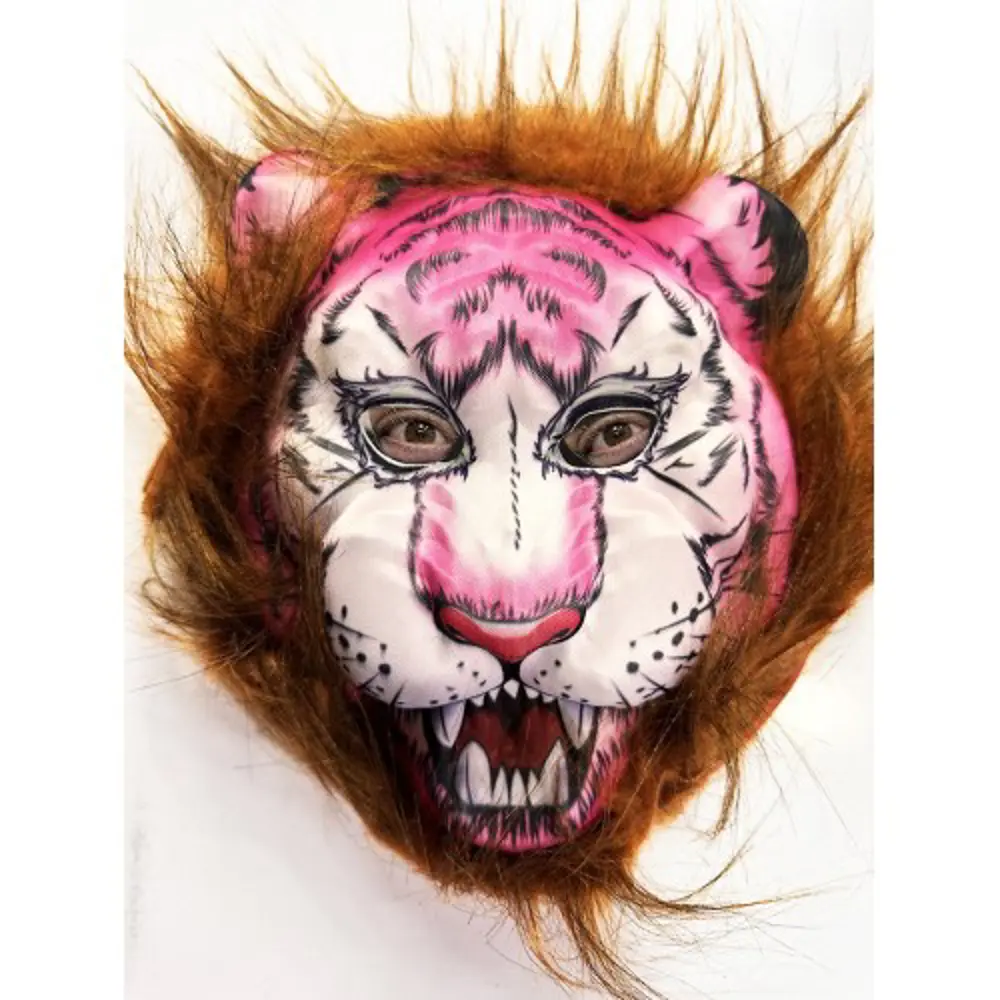 Kahverengi Saçlı Pembe Yüz Kurt Maske Kaplan Maske Mega Peluş 26 