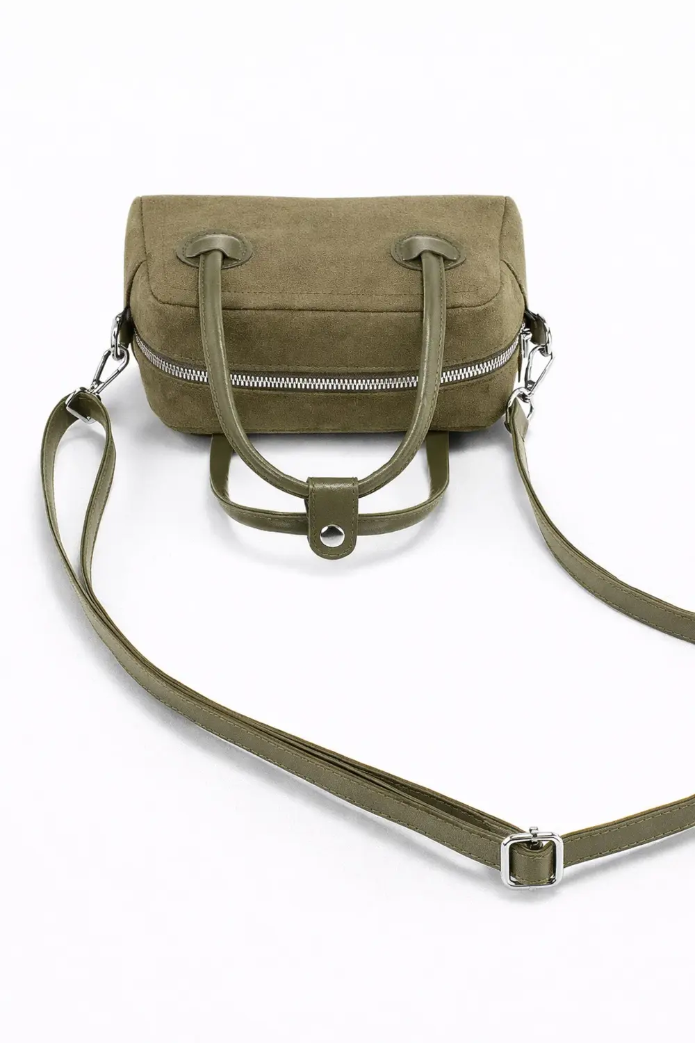 Kahverengi Süet Mini El ve Omuz Çantası - Fermuarlı, Ayarlanabili