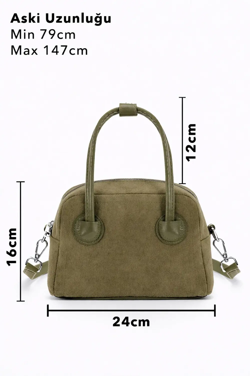 Kahverengi Süet Mini El ve Omuz Çantası - Fermuarlı, Ayarlanabili