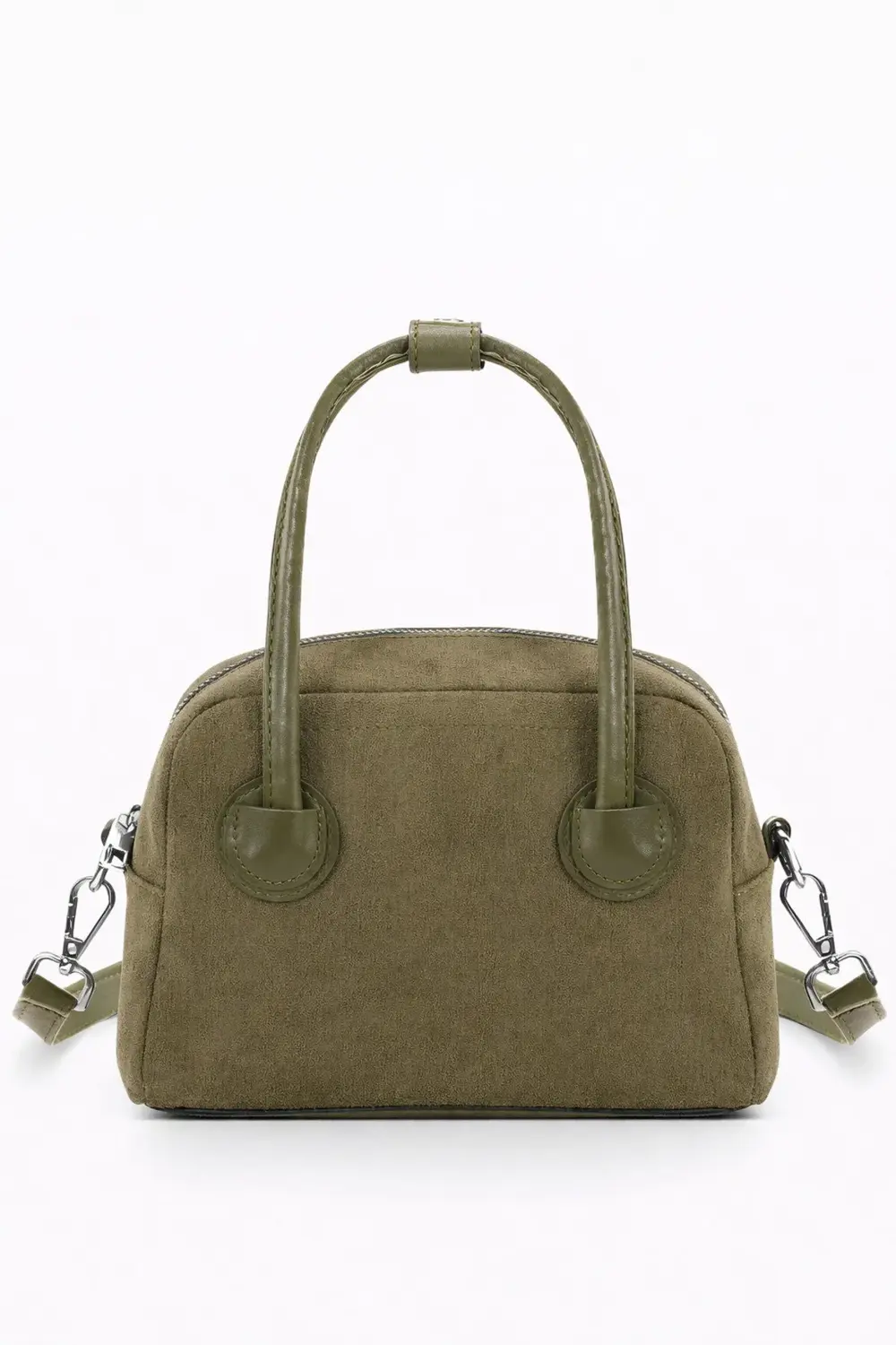 Kahverengi Süet Mini El ve Omuz Çantası - Fermuarlı, Ayarlanabili