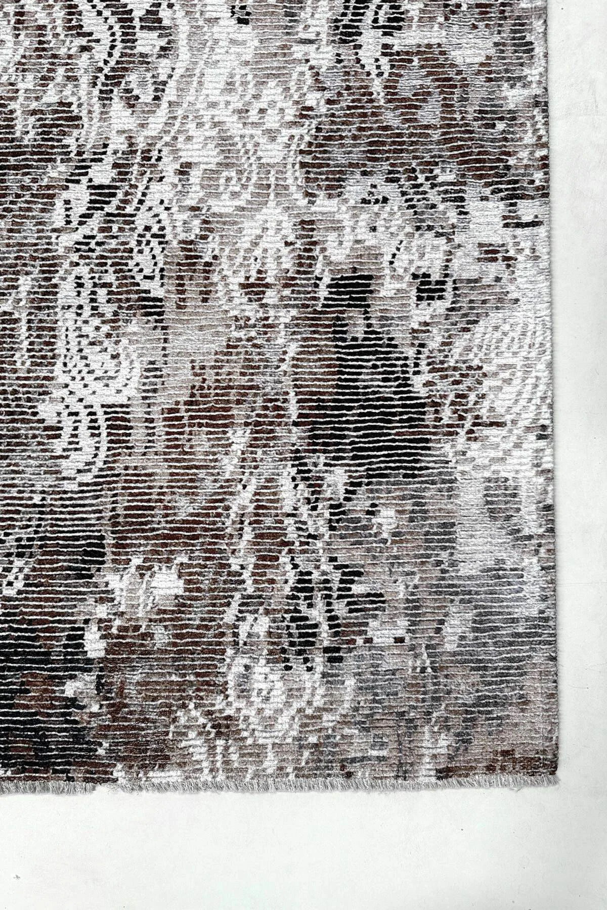 Kahverengi Tasarım Şönil Halı Kilim Yolluk Kaymaz Saçaklı Yıkanab