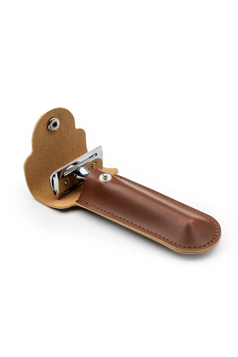 Kahverengi Tıraş Bıçağı Seyahat Kılıfı, Çift Taraflı Suni Deri ve