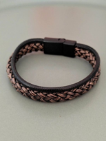 Tükkan Accessories Kahverengi/Siyah Hakiki Deri Bileklik Miknatisli Geçirmeli Erkek 