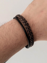 Tükkan Accessories Kahverengi/Siyah Hakiki Deri Bileklik Miknatisli Geçirmeli Erkek 