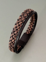 Tükkan Accessories Kahverengi/Siyah Hakiki Deri Bileklik Miknatisli Geçirmeli Erkek 