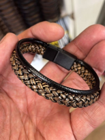 Tükkan Accessories Kahverengi/Siyah Hakiki Deri Bileklik Miknatisli Geçirmeli Erkek 