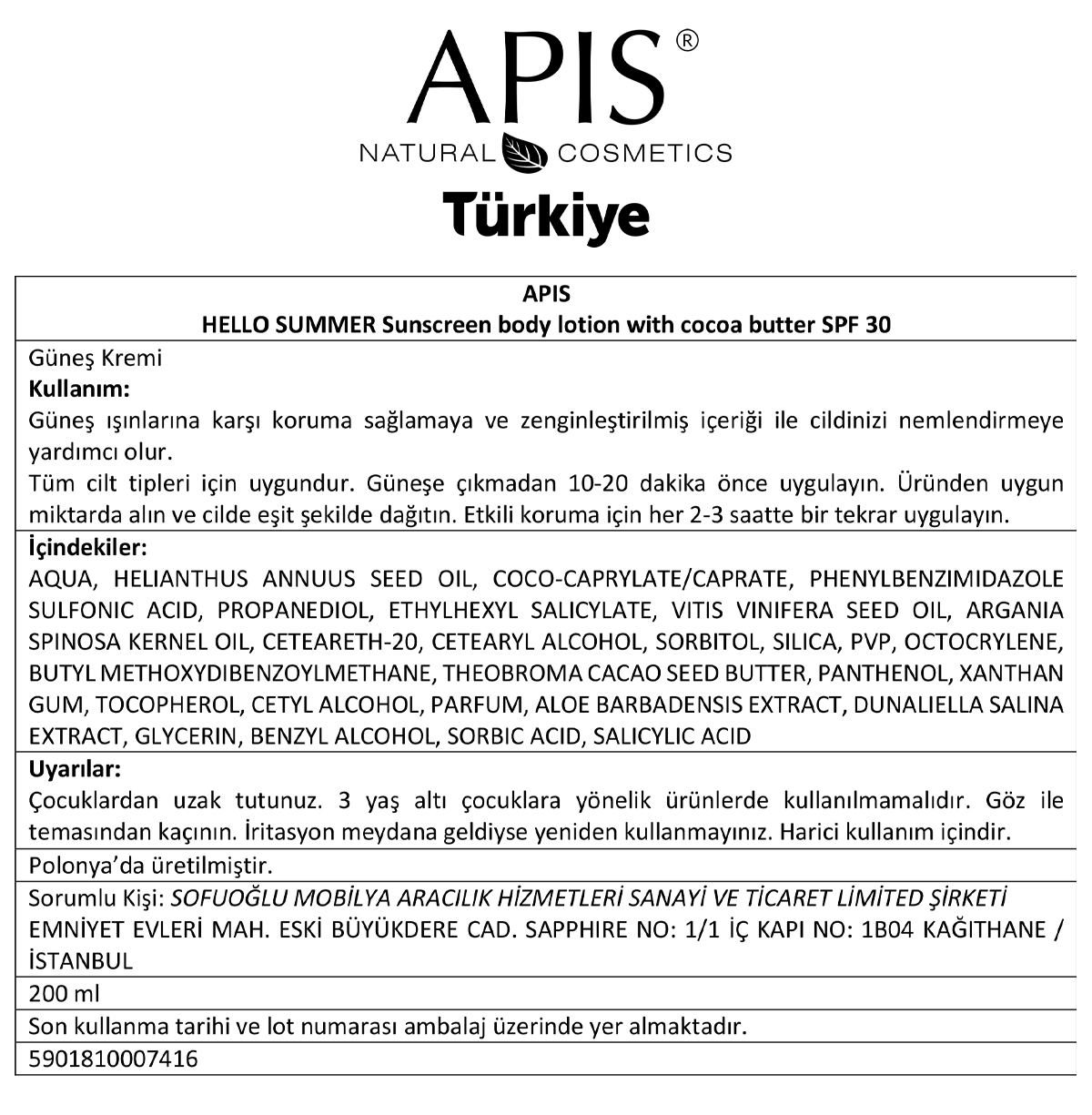 Apis Natural Cosmetics Kakao Yağlı Güneş Kremi Spf 30 - 200Ml Apis Natural Cosmetics Kakao Yağlı Güneş Kremi Spf 30 - 200Ml