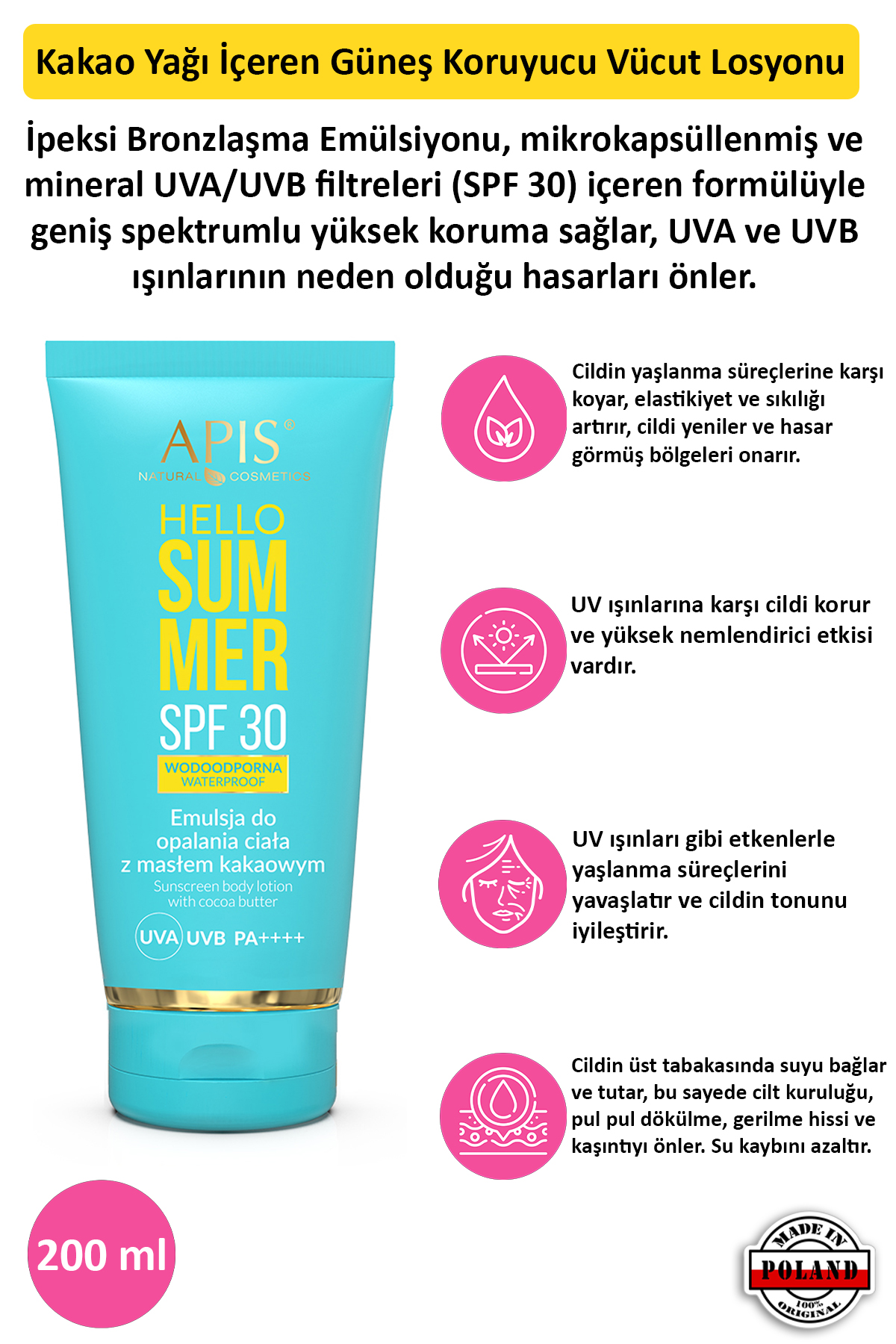 Apis Natural Cosmetics Kakao Yağlı Güneş Kremi Spf 30 - 200Ml Apis Natural Cosmetics Kakao Yağlı Güneş Kremi Spf 30 - 200Ml