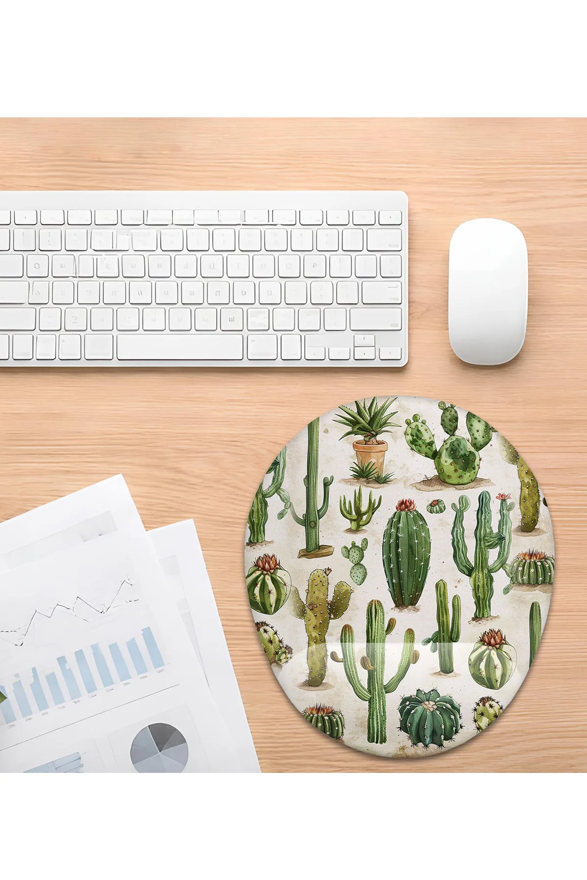 Kaktüs Desenli Bilek Destekli Mouse Pad Ergonomik Kaymaz Taban Mo