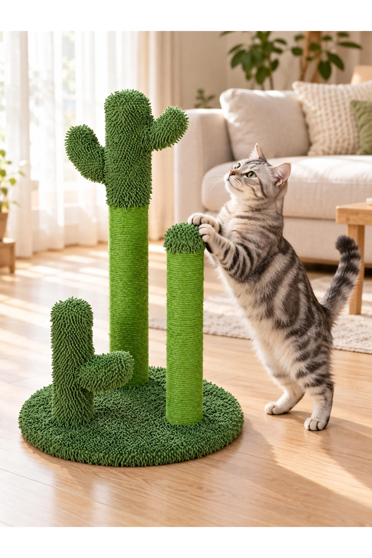 Kaktüs Kedi Tırmalama Tahtası 65 cm 3 Sütunlu Yeşil, 40 cm Yuvarlak Taban Kaktüs Kedi Tırmalama Tahtası 65 cm 3 Sütunlu Yeşil, 40 cm Yuvarlak Taban