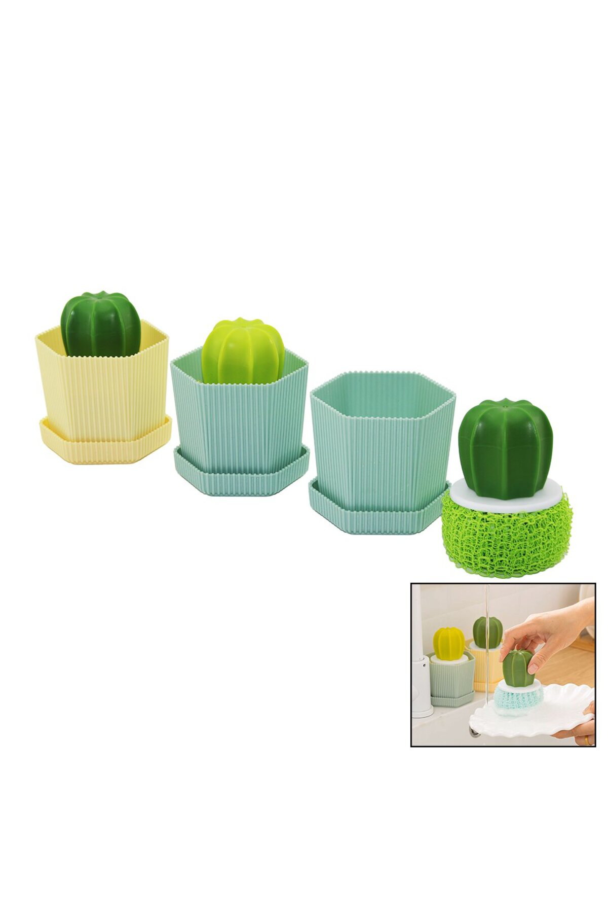 Ok Aksesuar Kaktüs Model Sapli Sert - Renkli Plastik Tel Bulaşik Firçasi Renk