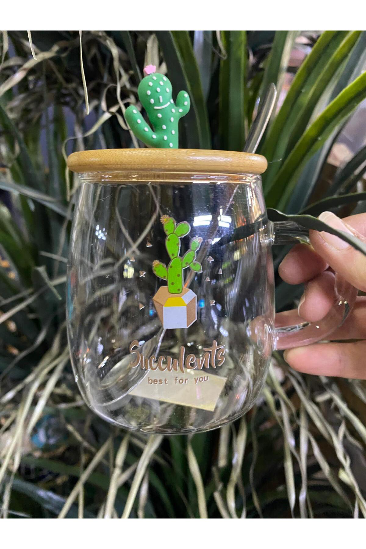 Elif Aksesuar Kaktüs Modelli Cam Kupa Bardak
