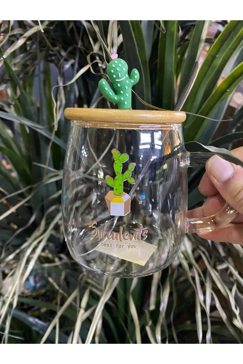 Kaktüs Modelli Cam Kupa Bardak