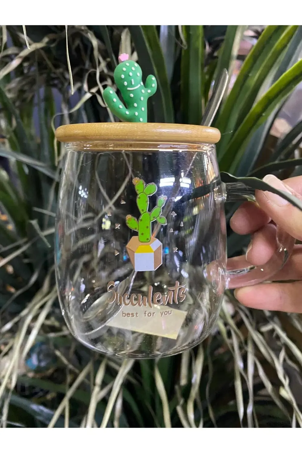Kaktüs Modelli Cam Kupa Bardak