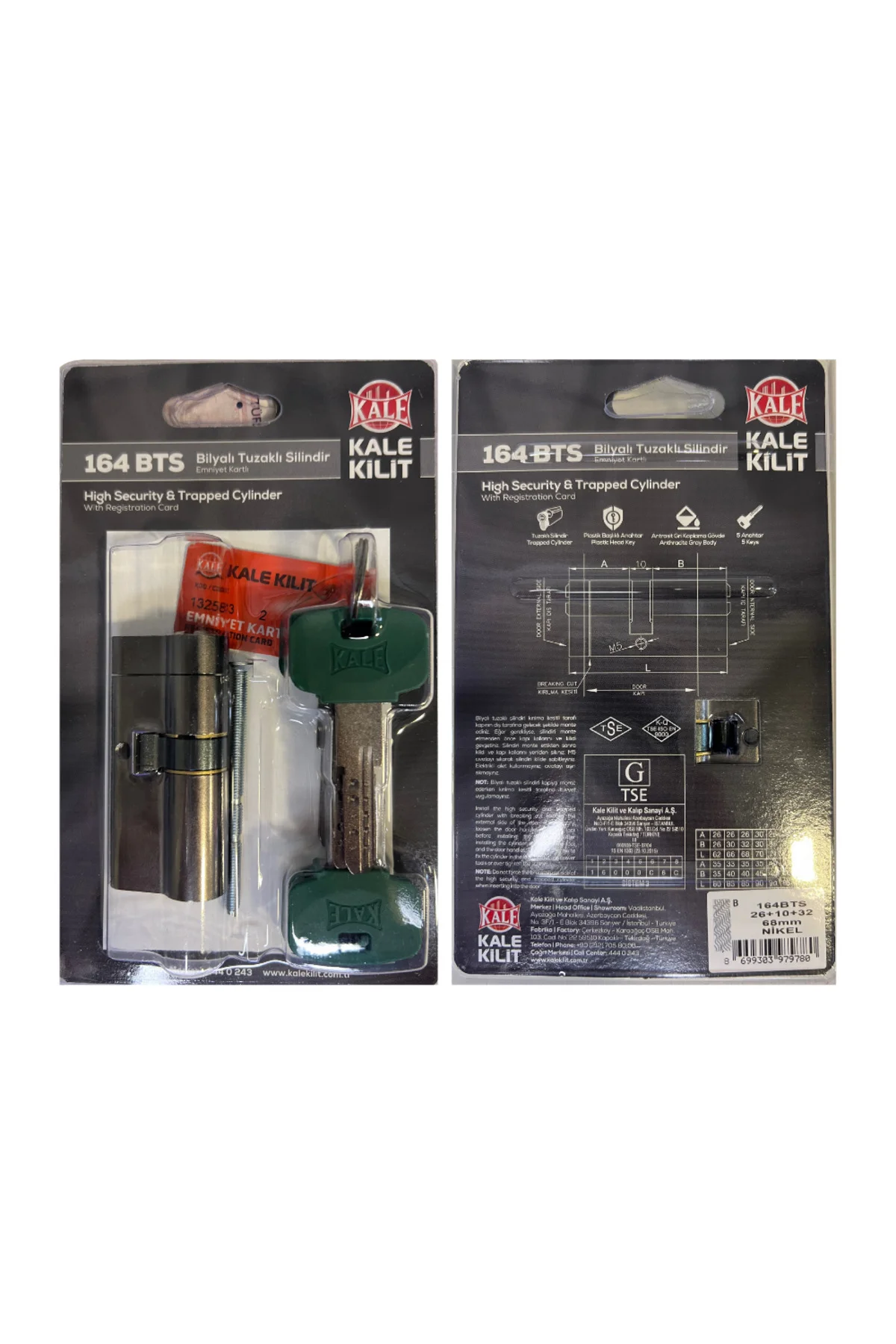 Kale Bilyalı Tuzaklı - Plastik Yeşil Kafalı 5 Anahtarlı-BLİSTERLI-ANTRASİT - 68mm (26+10+32) Fiyatı, Yorumları ve Özellikleri