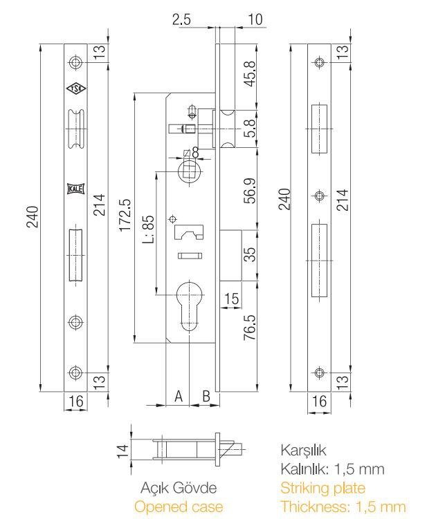 Kale Kilit  153P Pvc Kapi Kilidi 35Mm Gövde
