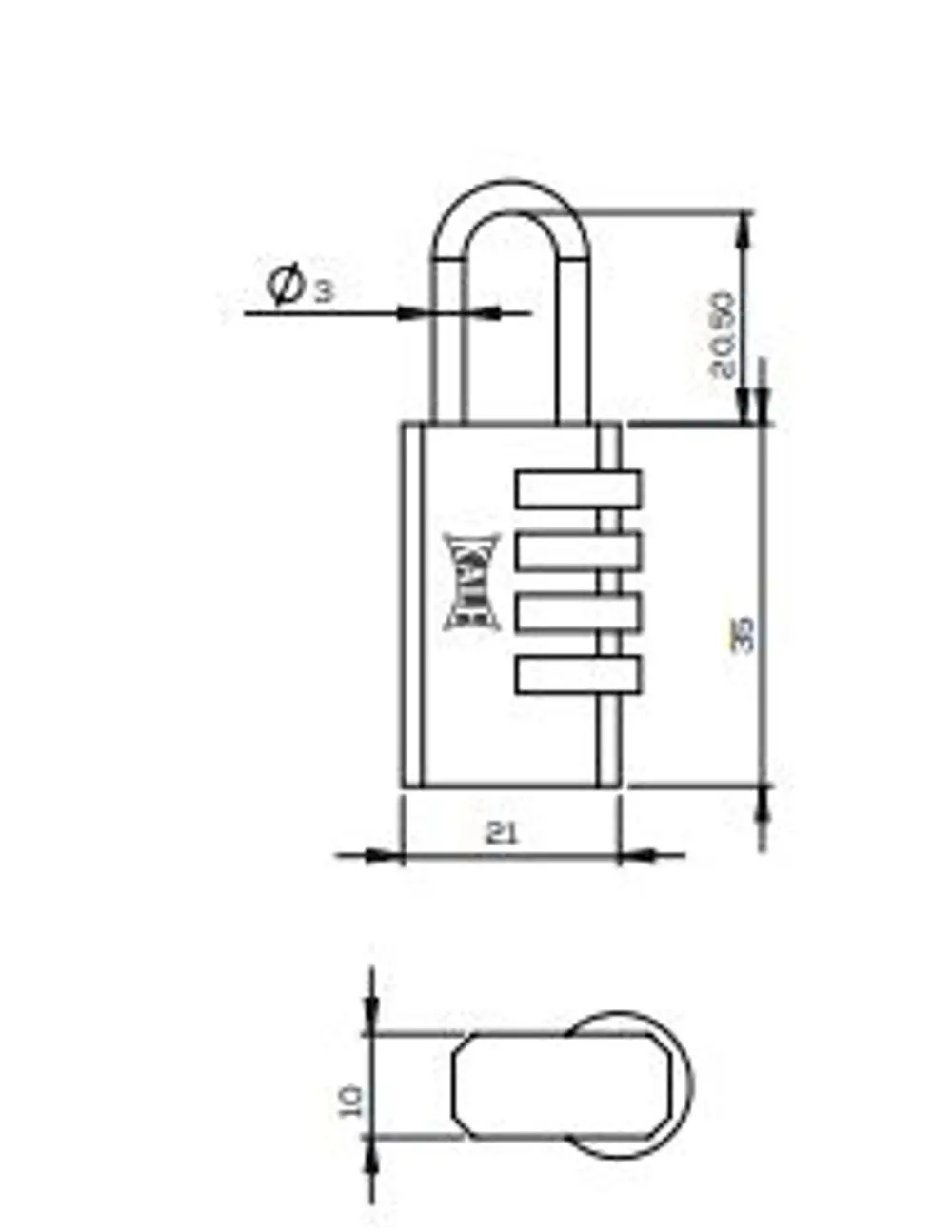 Kale Şifreli Asma Kilit Pirinç 20Mm