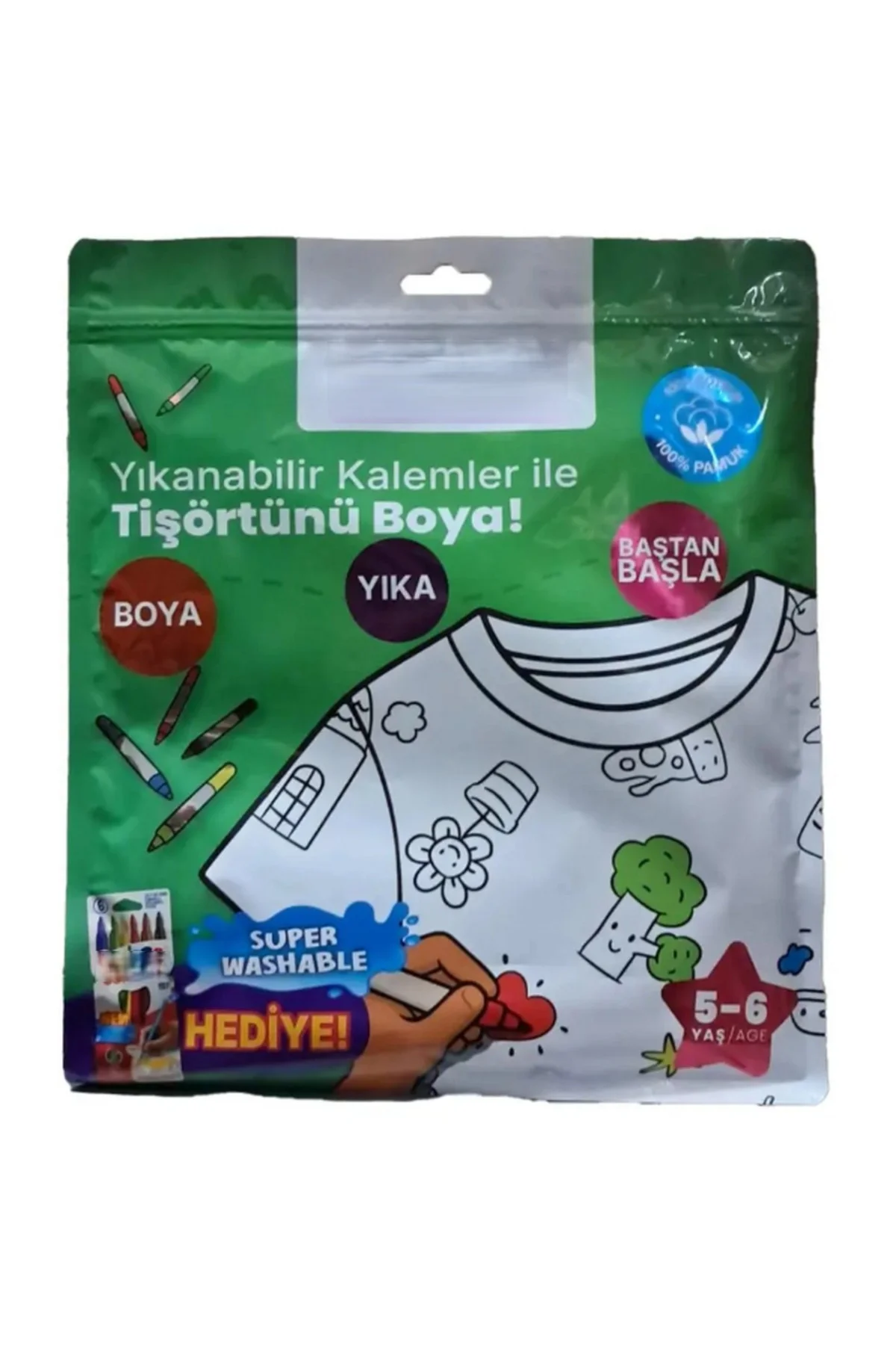 Kalem Hediyeli Boyanabilir Tişört 5-6 Yaş