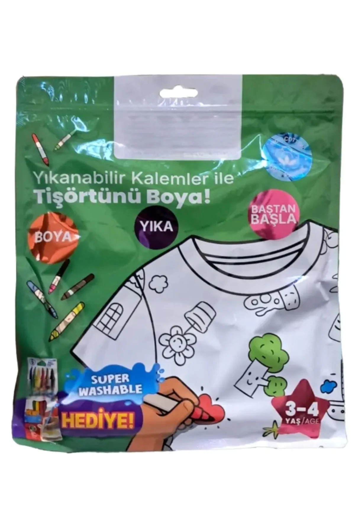 Kalem Hediyeli Boyanabilir Tişört 3-4 Yaş