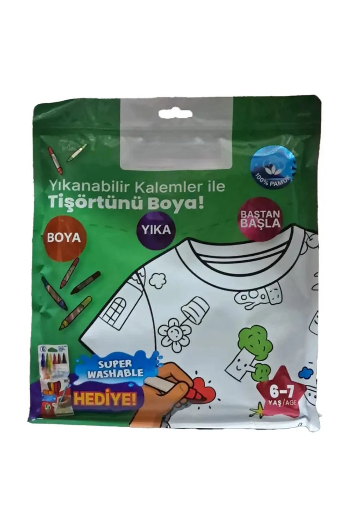Kalem Hediyeli Boyanabilir Tişört 6-7 Yaş