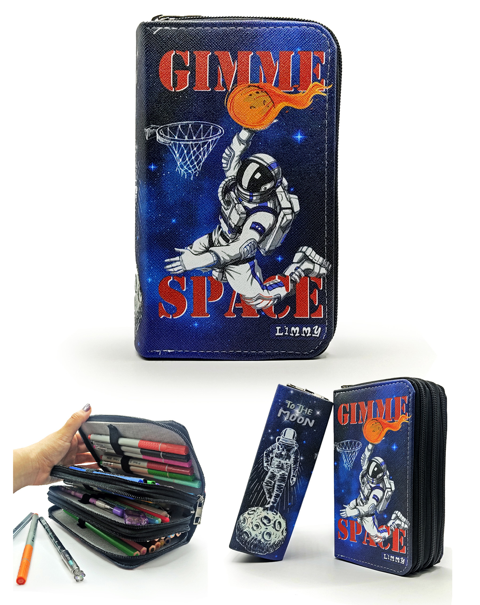 Kalem Kutusu Astronot Basketbol Desenli Organizer Kalemkutu Vegan