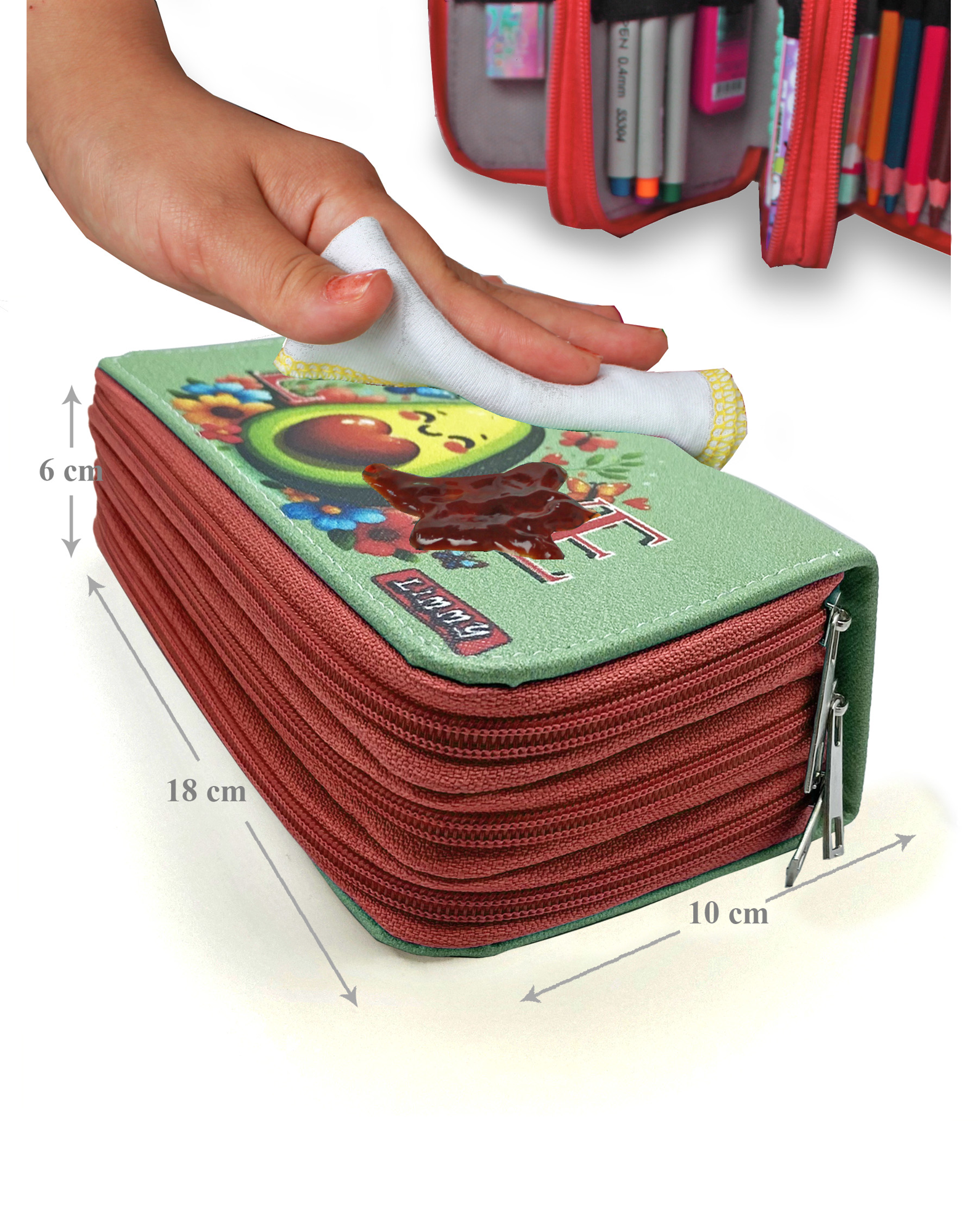 Kalem Kutusu Avakado Love Kawai Organizer Kalemkutu Vegan Deri Üç