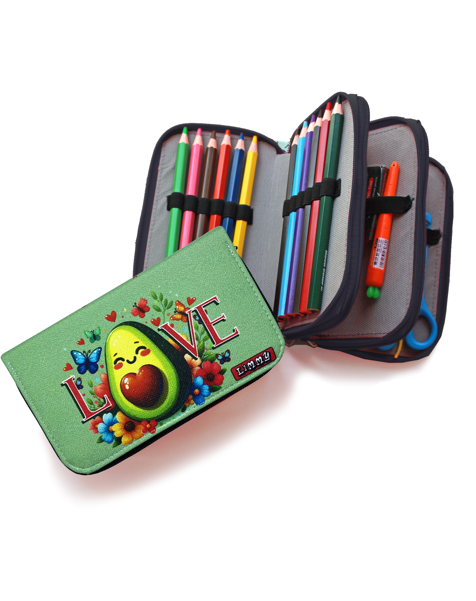 Kalem Kutusu Avakado Love Kawai Organizer Kalemkutu Vegan Deri Üç