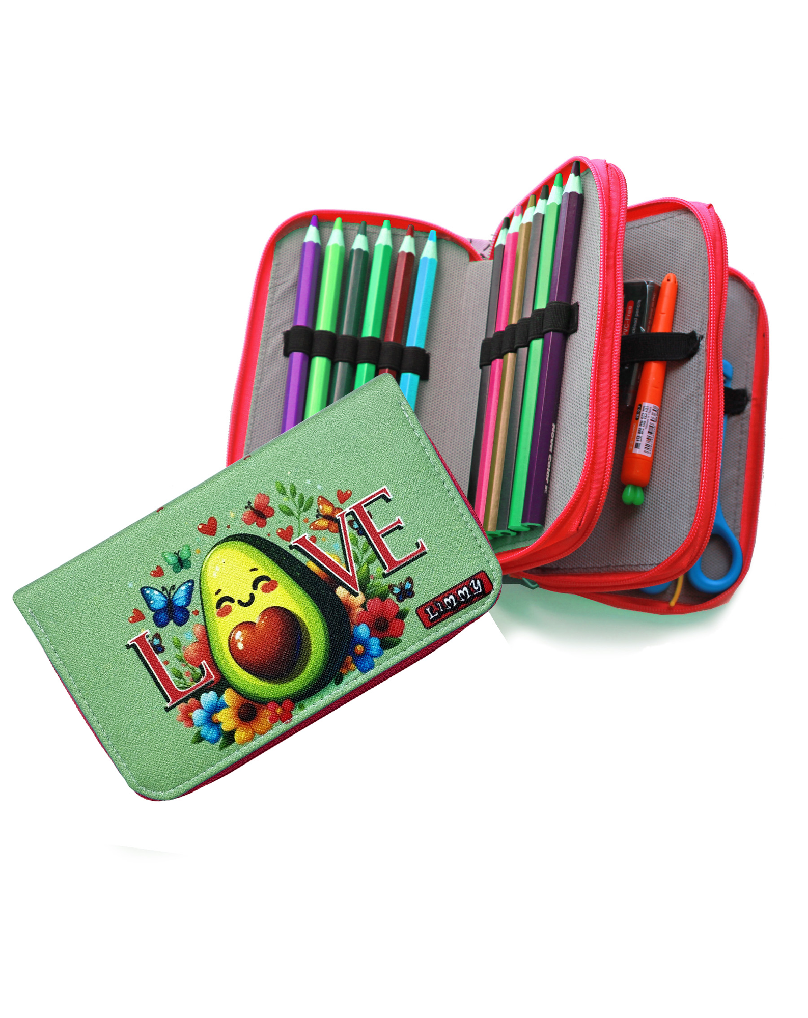 Kalem Kutusu Avakado Love Kawai Organizer Kalemkutu Vegan Deri Üç