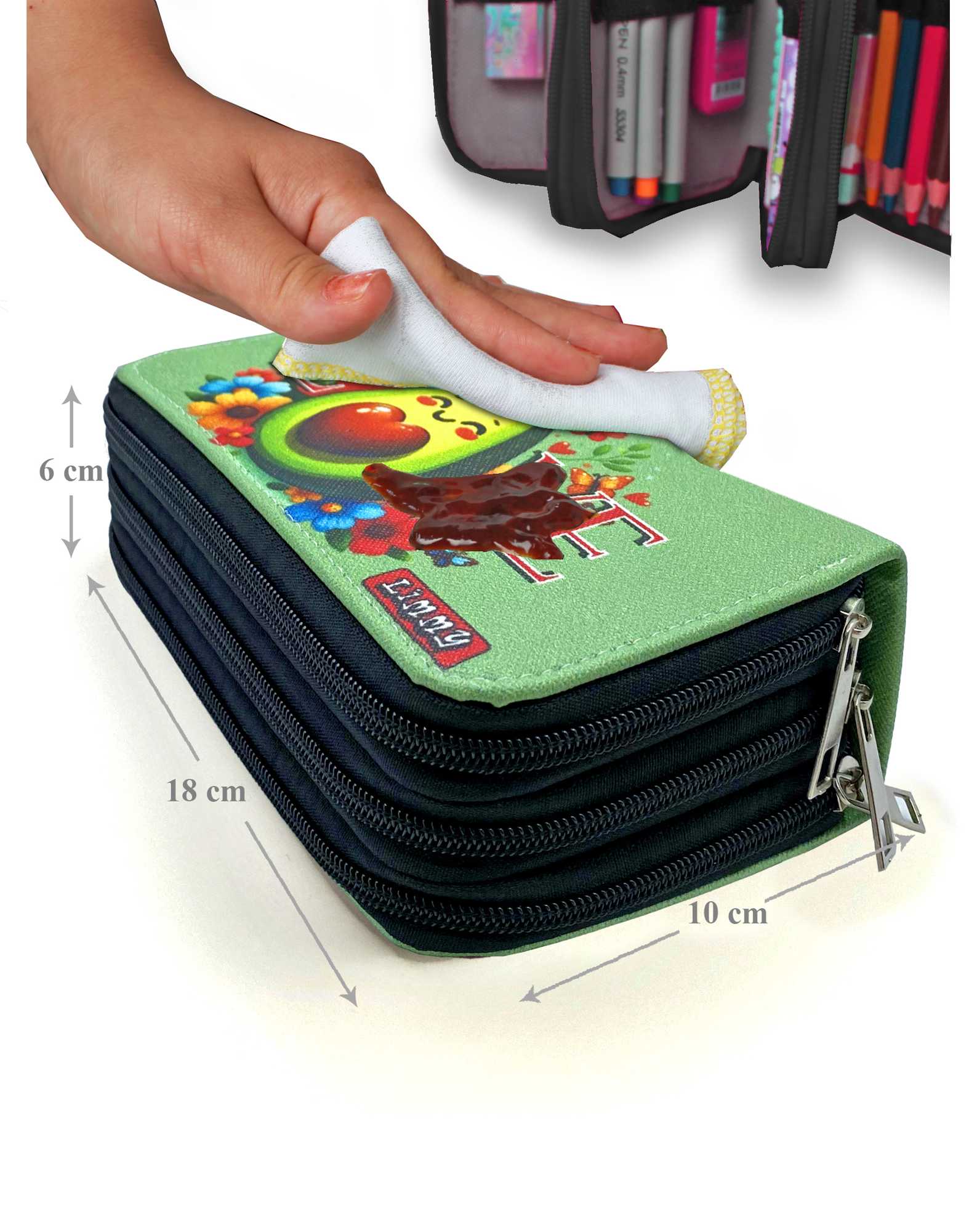 Kalem Kutusu Avakado Love Kawai Organizer Kalemkutu Vegan Deri Üç