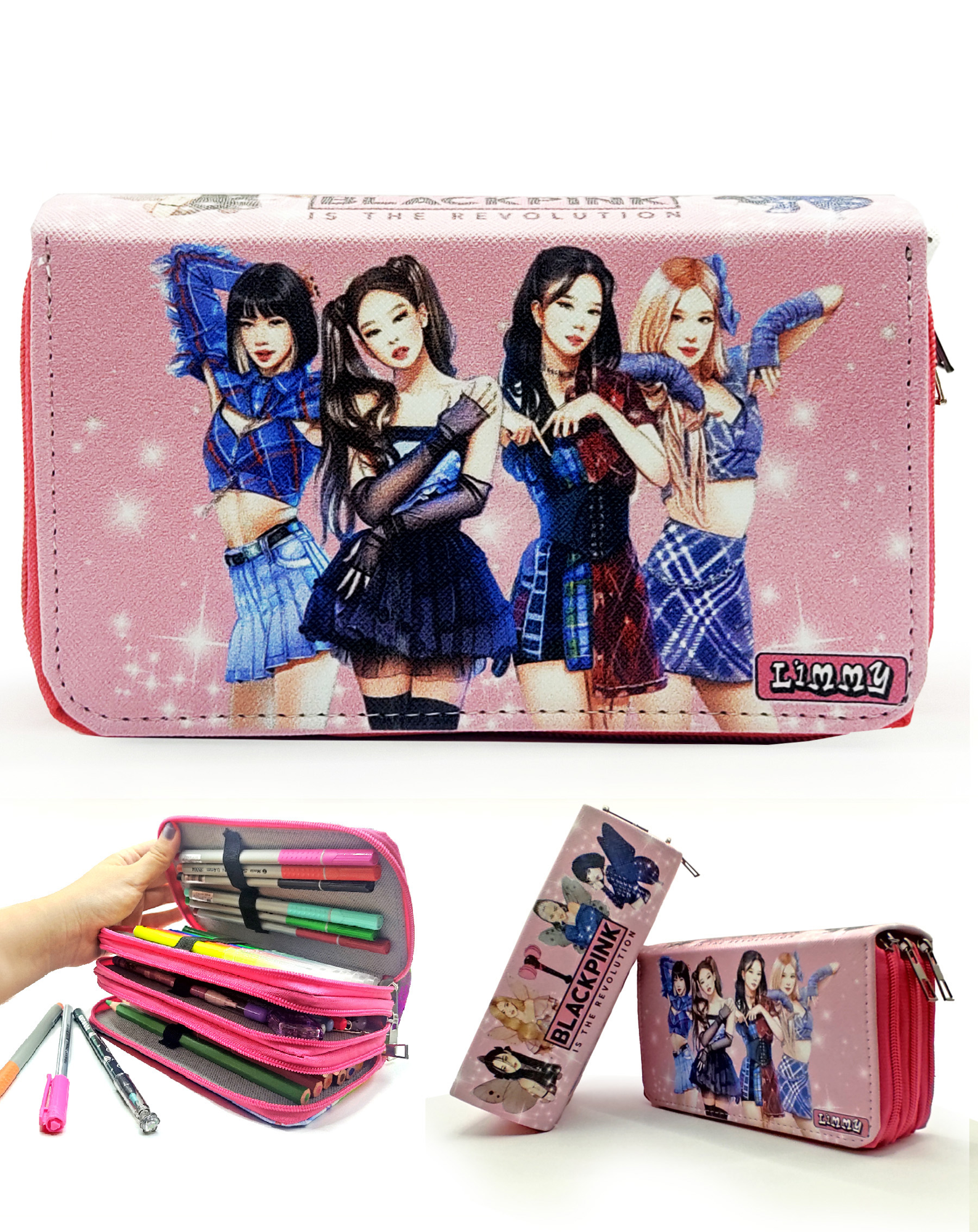 Limmy Kalem Kutusu Black Pink Blink Organizer Kalemkutu Vegan Deri Üç B