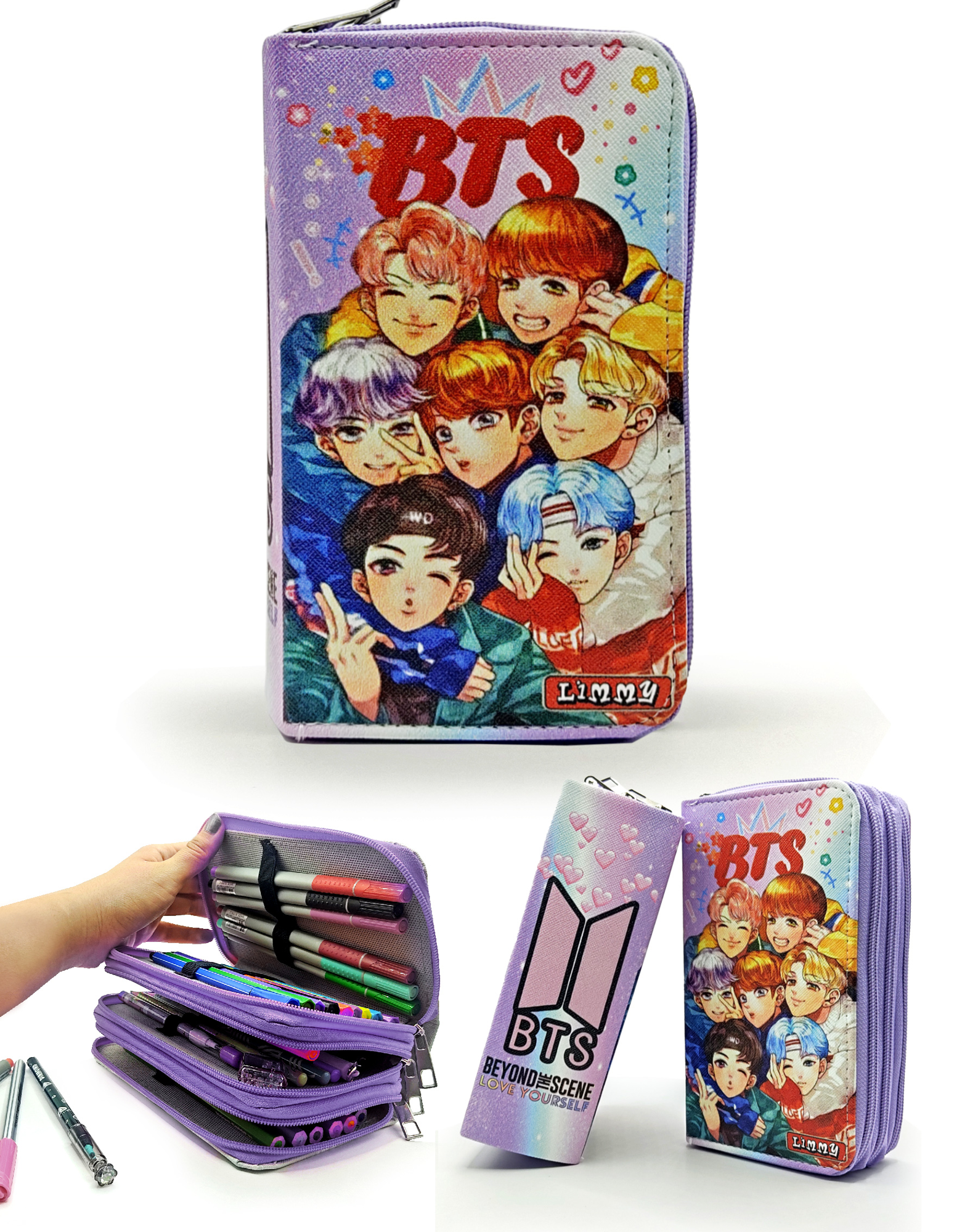 Limmy Kalem Kutusu Bts Desenli Kpop Organizer Kalemkutu Vegan Deri Üç B