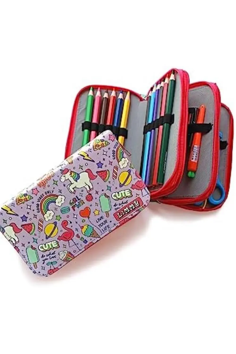 Kalem Kutusu - Desenli Kawai Organizer Kalemkutu Vegan Deri Üç Bö